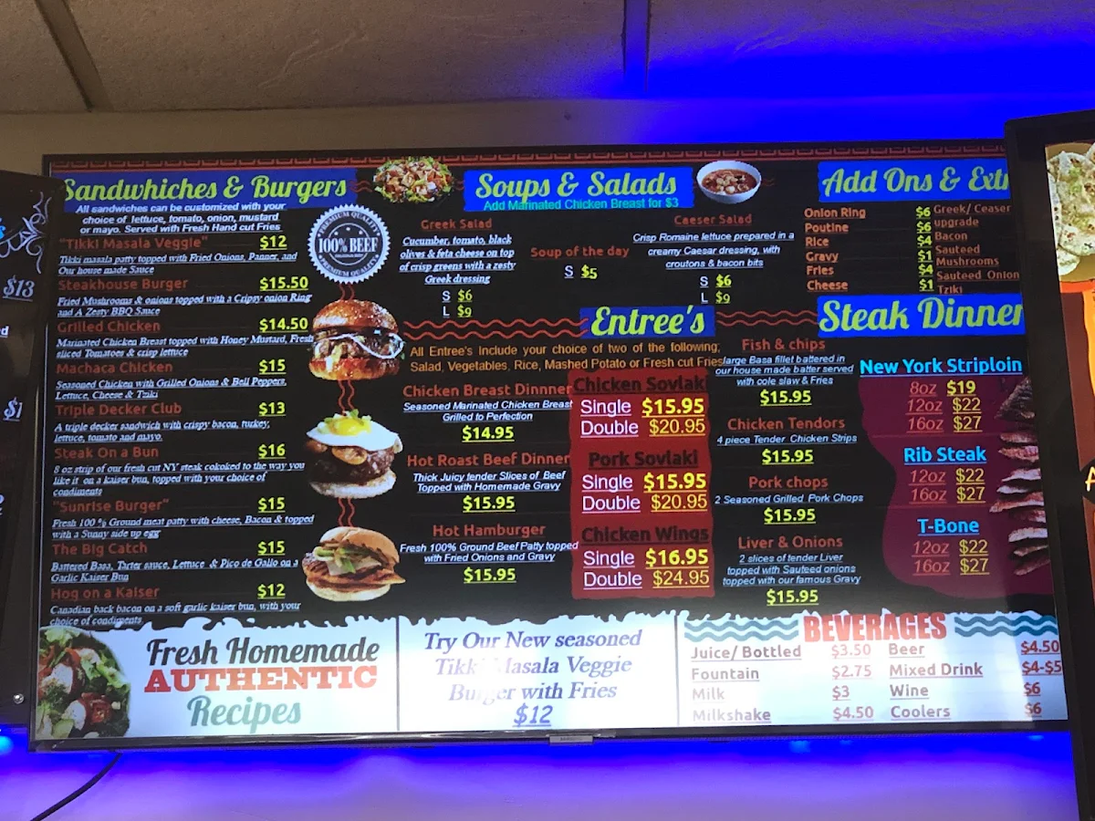 Menu, Taste of India Restaurant