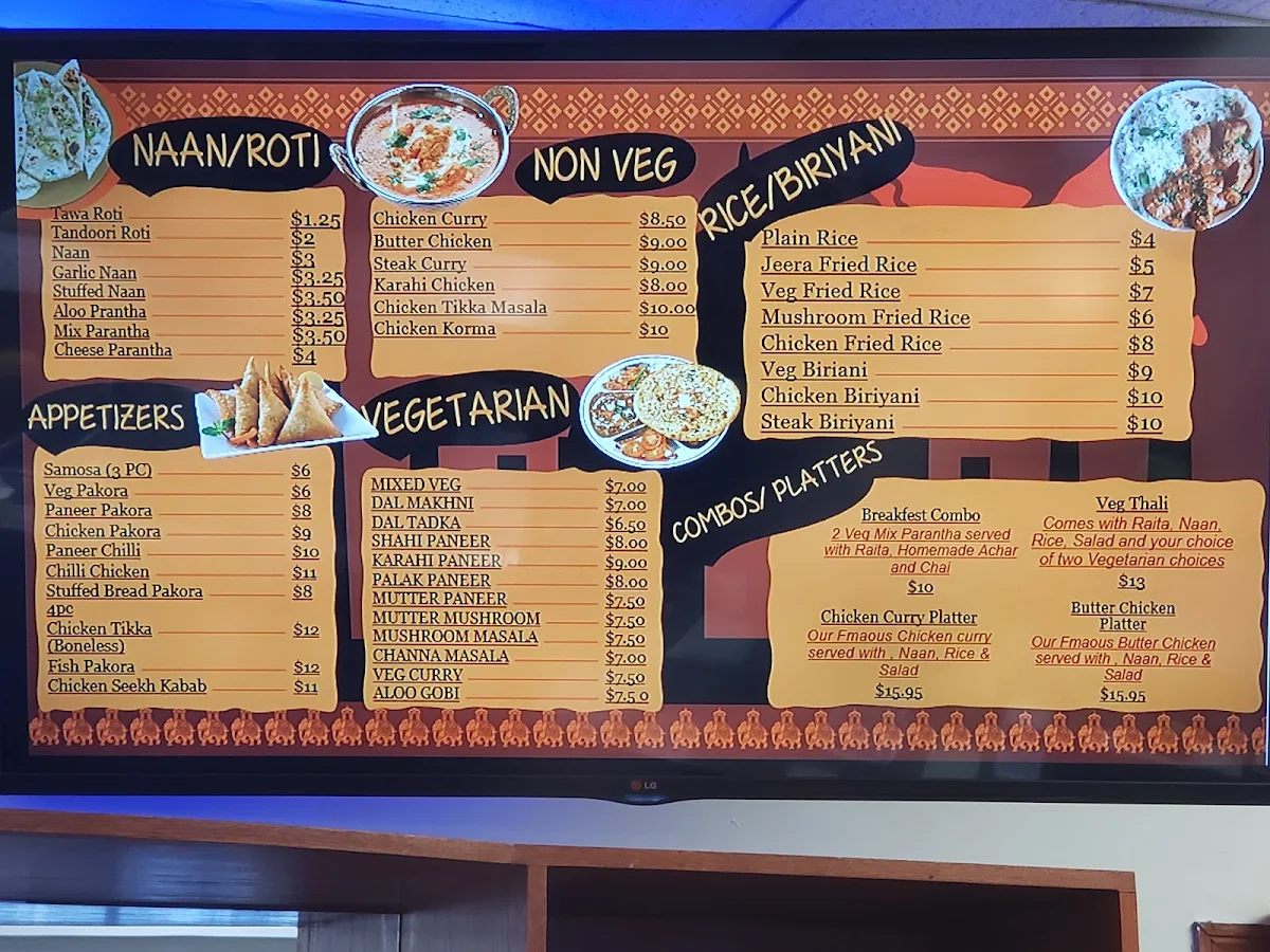 Menu, Taste of India Restaurant