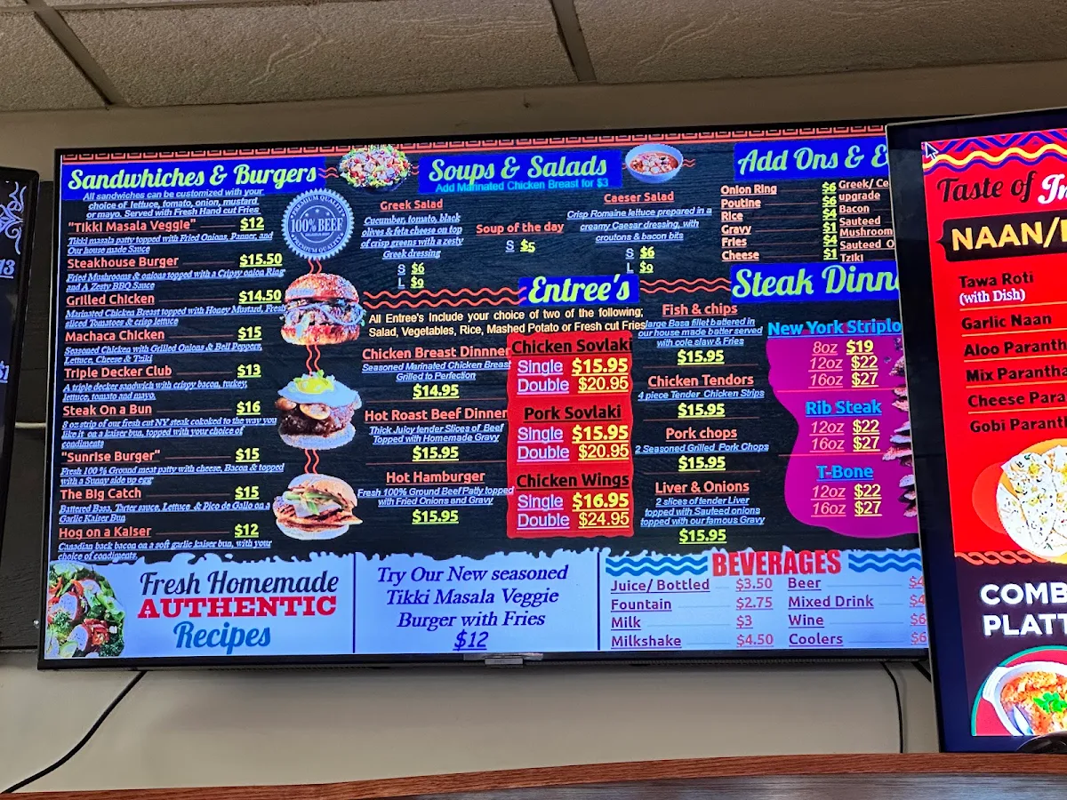 Menu, Taste of India Restaurant