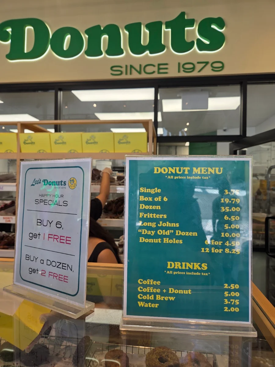 Menu, Lee's Donuts Brentwood