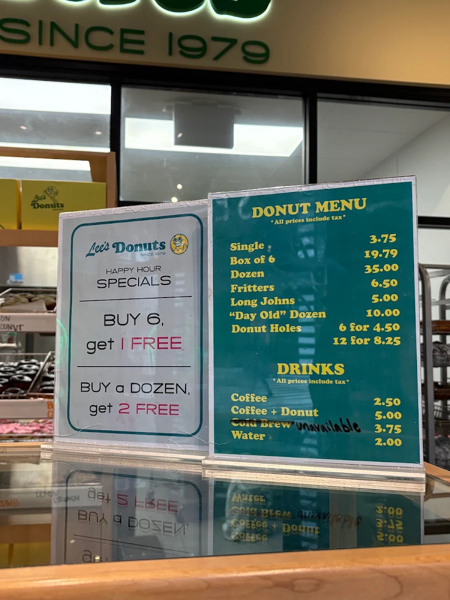 Menu, Lee's Donuts Brentwood