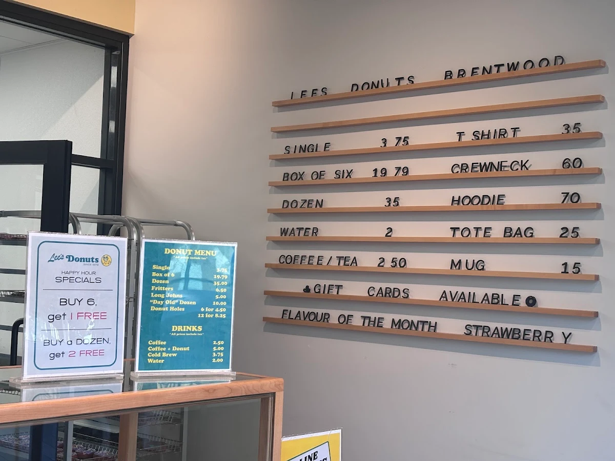 Menu, Lee's Donuts Brentwood