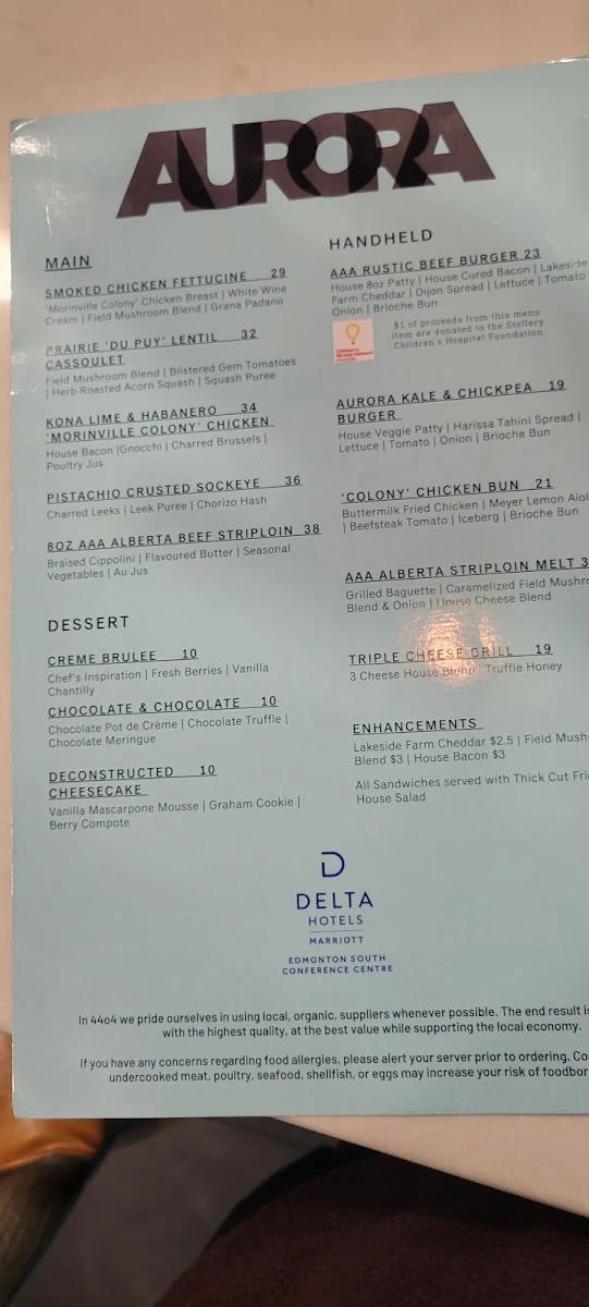 Menu, Aurora Lounge