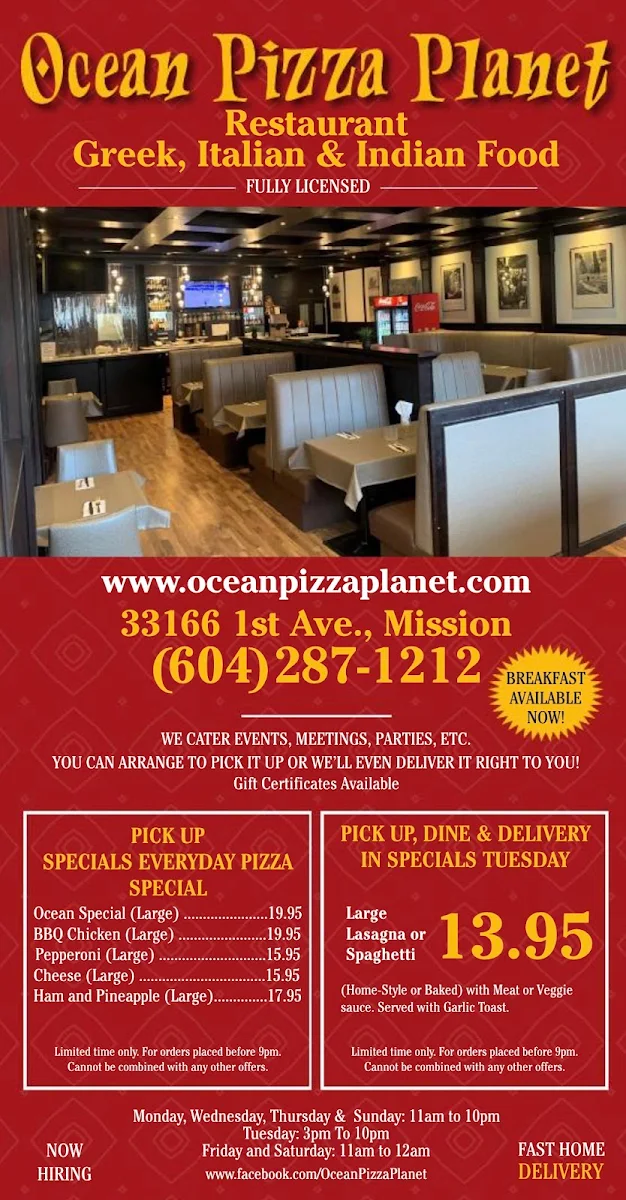 Menu, Ocean Pizza Planet