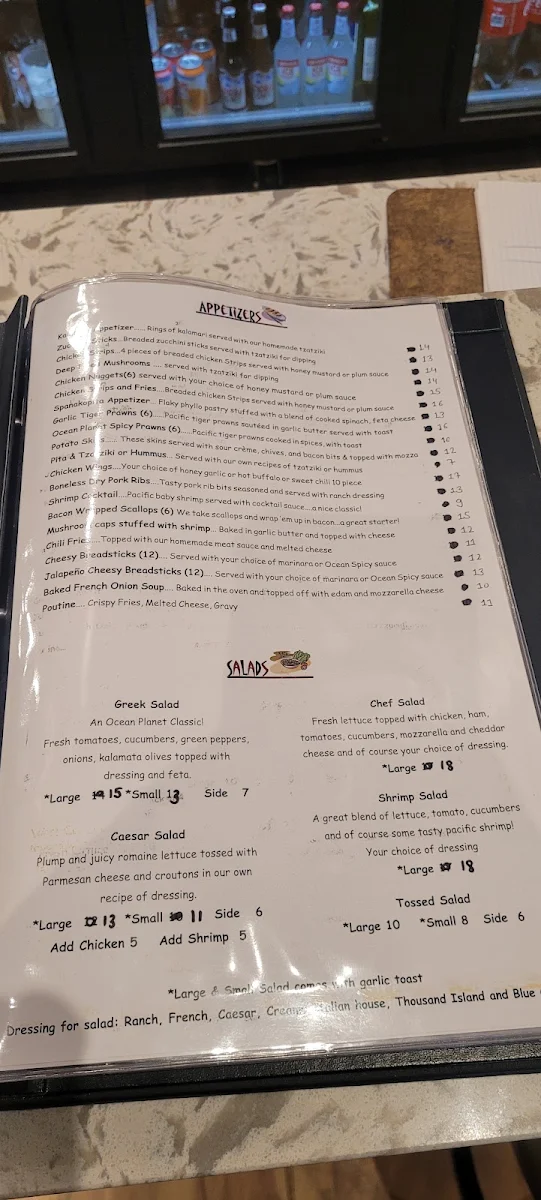 Menu, Ocean Pizza Planet