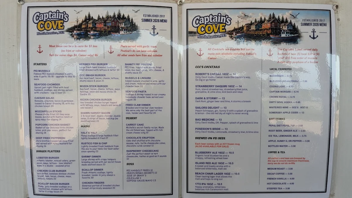 Menu, Captains Cove Cafe