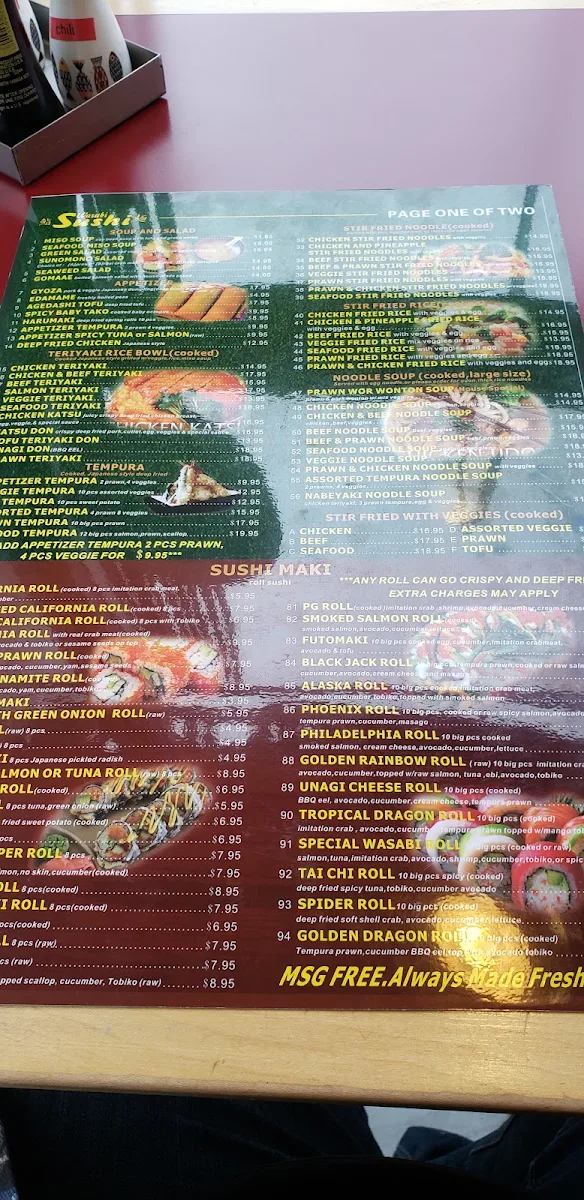 Menu, Wasabi Sushi Wonton House