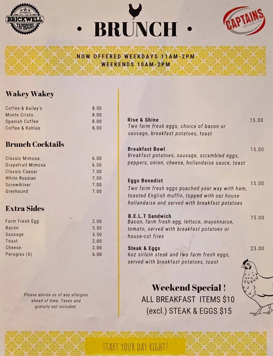 Menu, Captains Sports Lounge & Grill