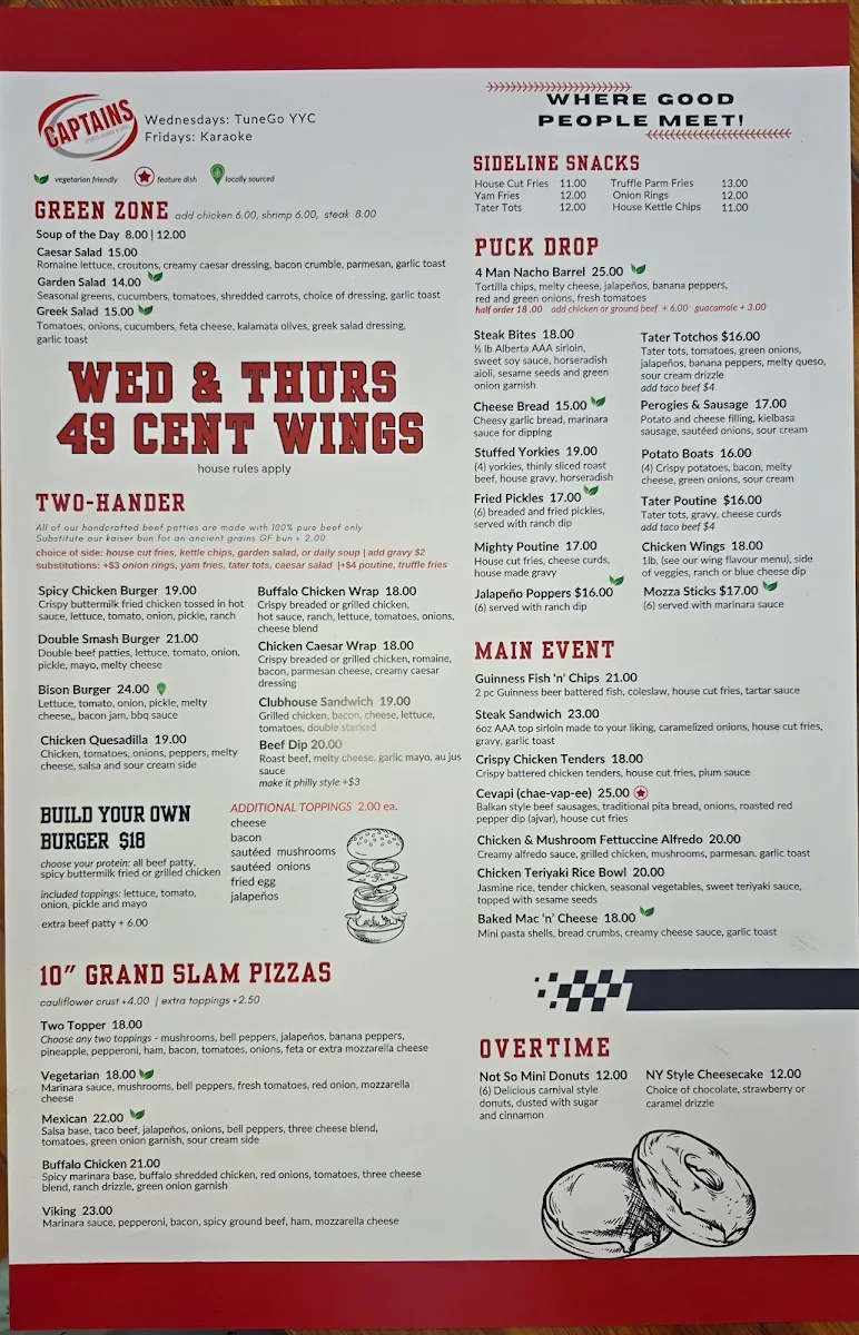 Menu, Captains Sports Lounge & Grill