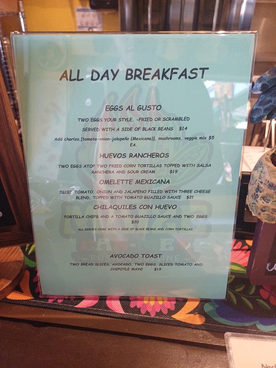 Menu, The New Mexican Village Fusión Cuisine