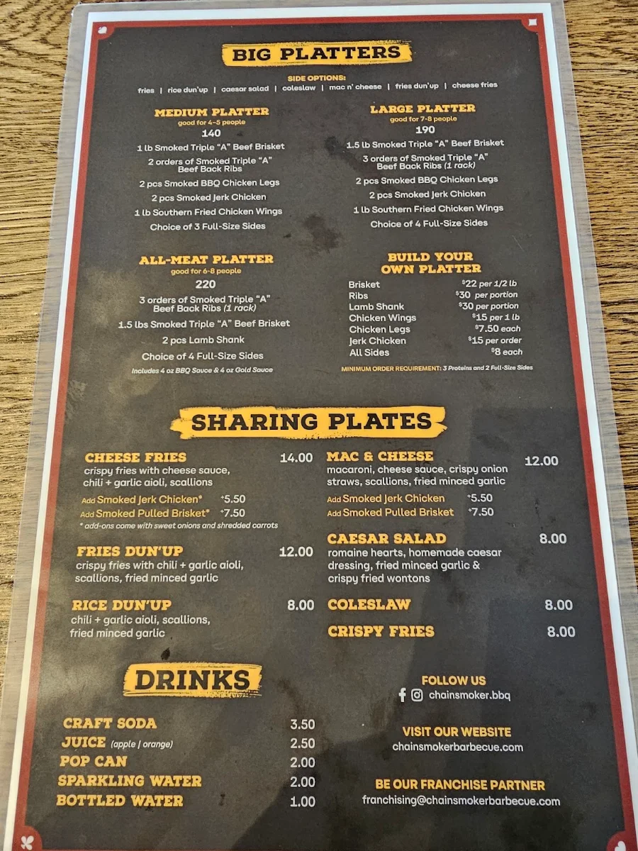 Menu, Chainsmoker Urban Halal BBQ - Milton