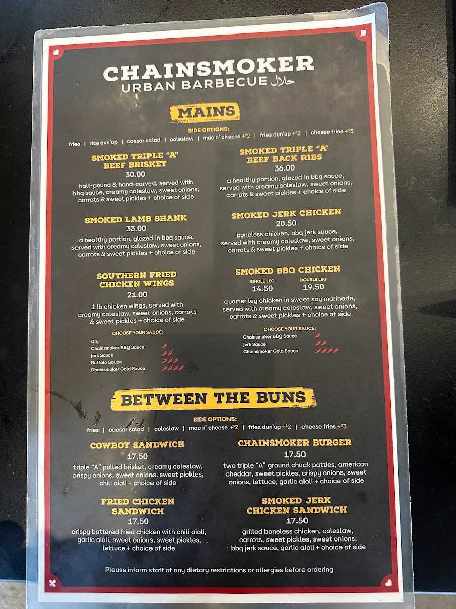 Menu, Chainsmoker Urban Halal BBQ - Milton