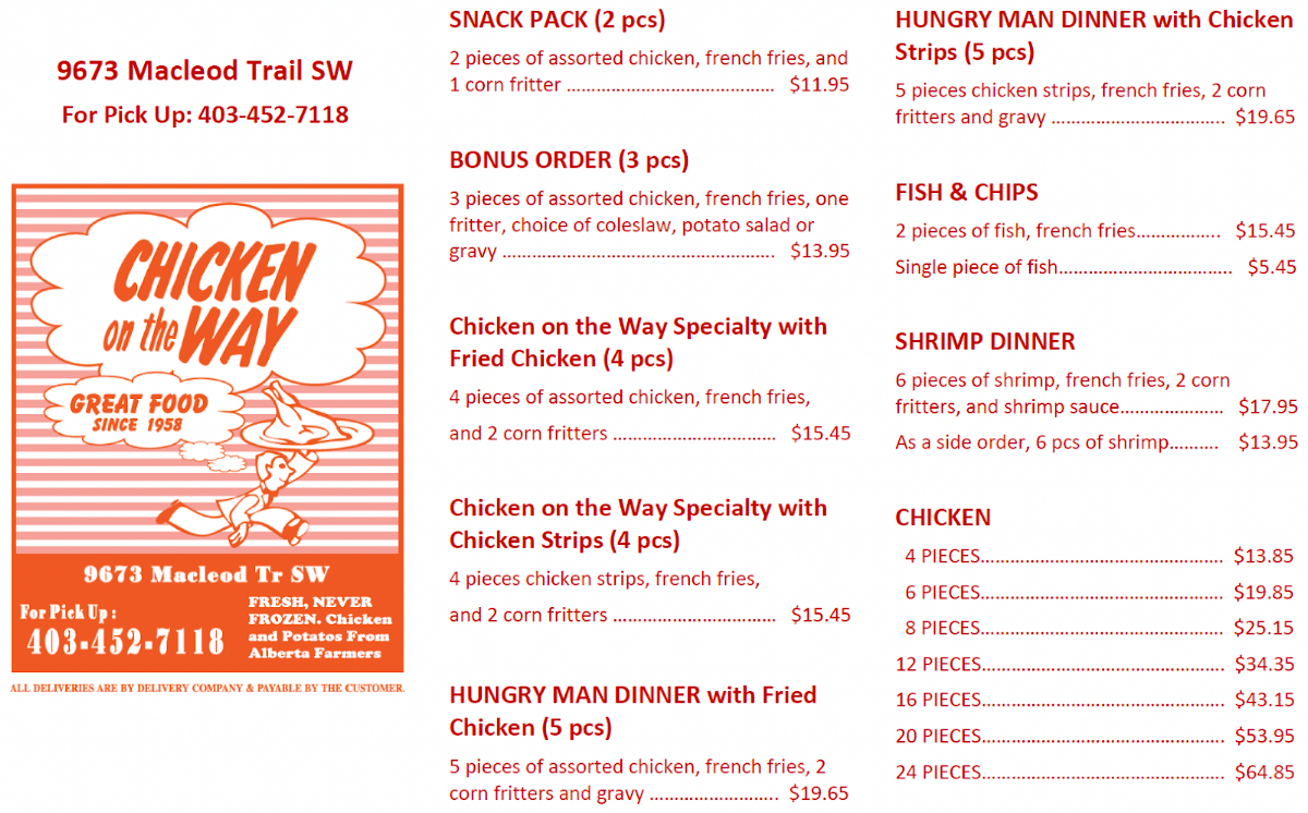 Menu, Chicken on the Way