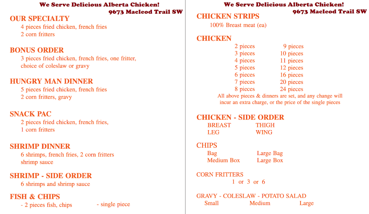 Menu, Chicken on the Way