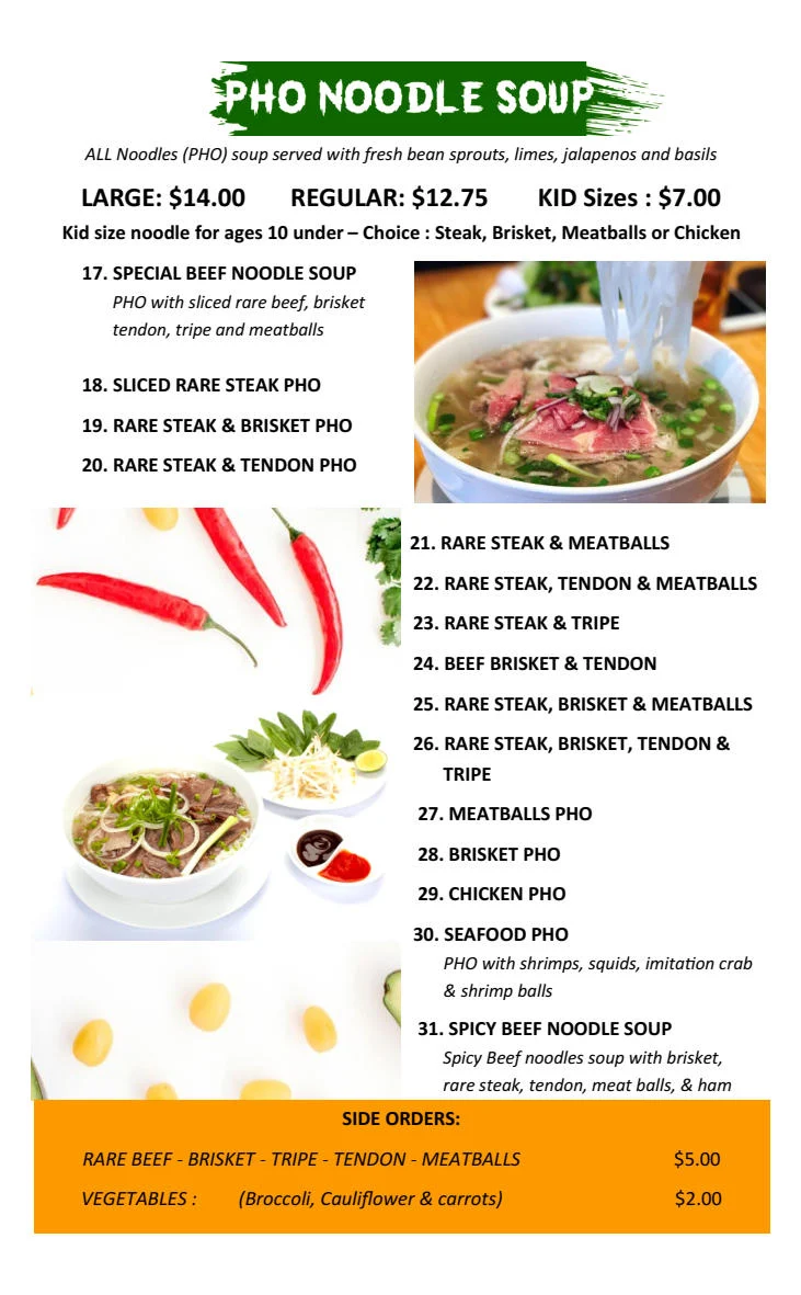 Menu, Green Leaf Vietnamese Bistro