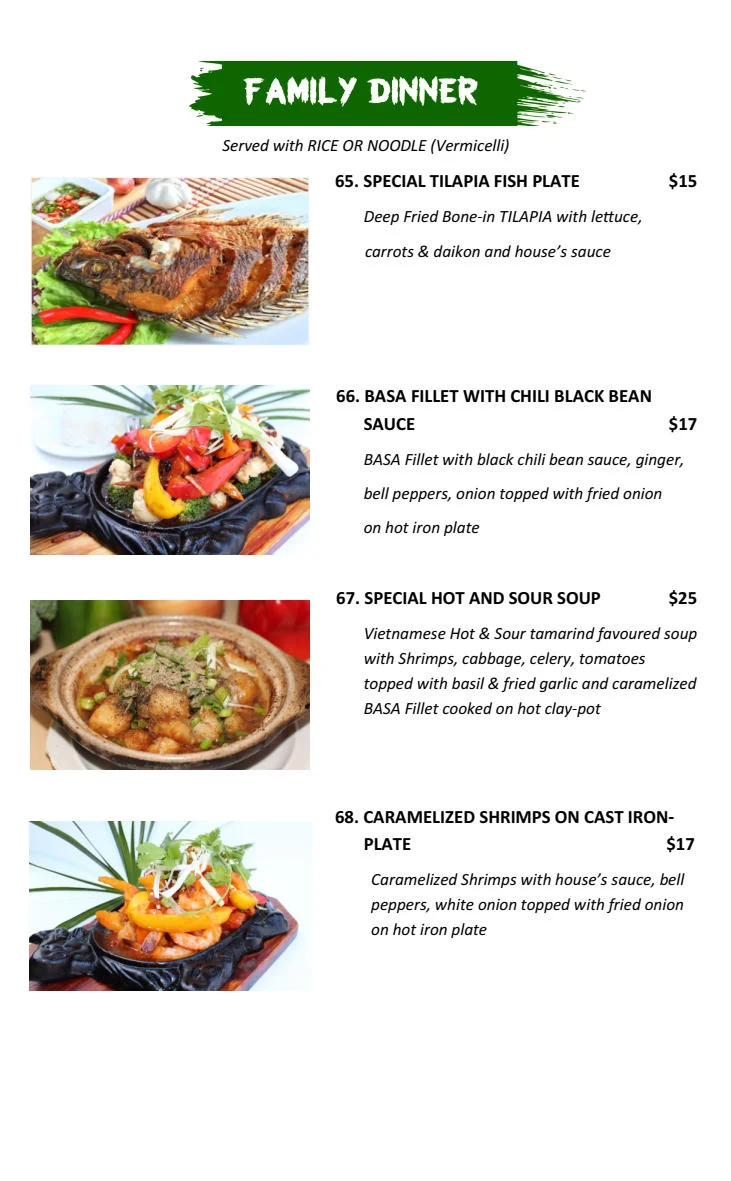Menu, Green Leaf Vietnamese Bistro
