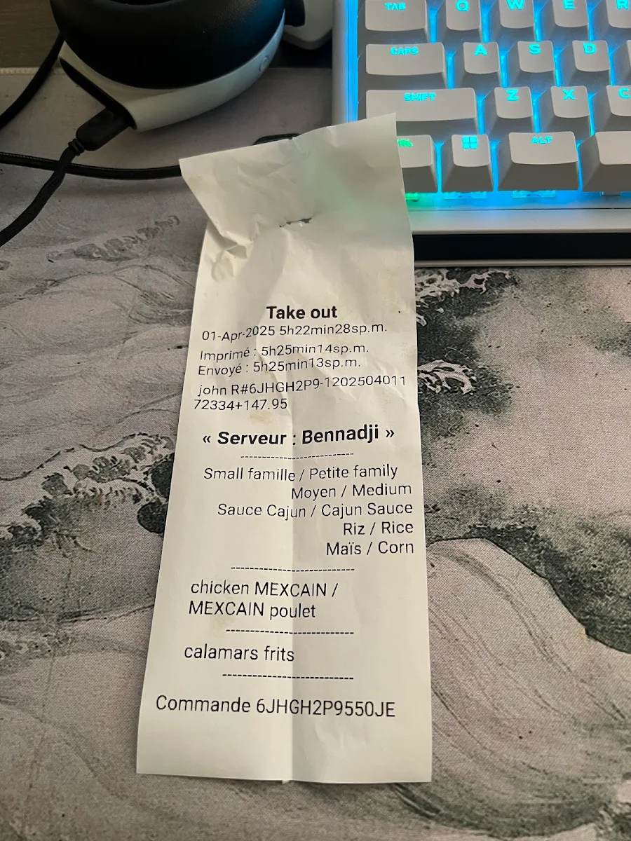 Menu, MR CAJUN (LAVAL)