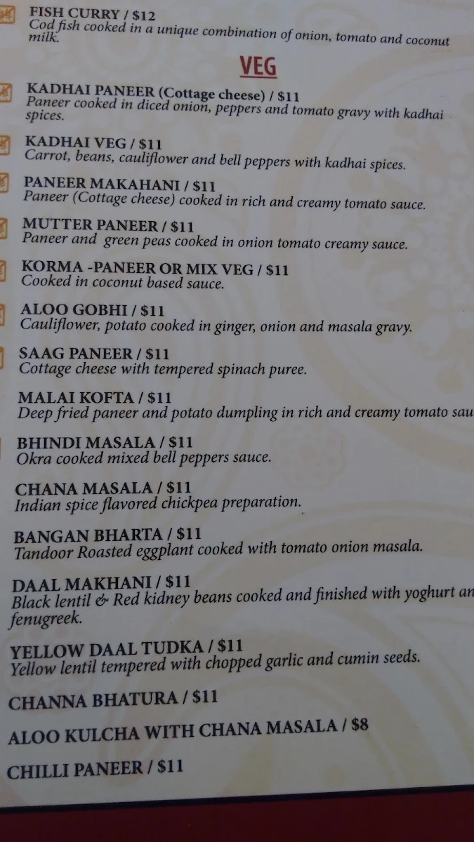 Menu, Made in India Restaurant