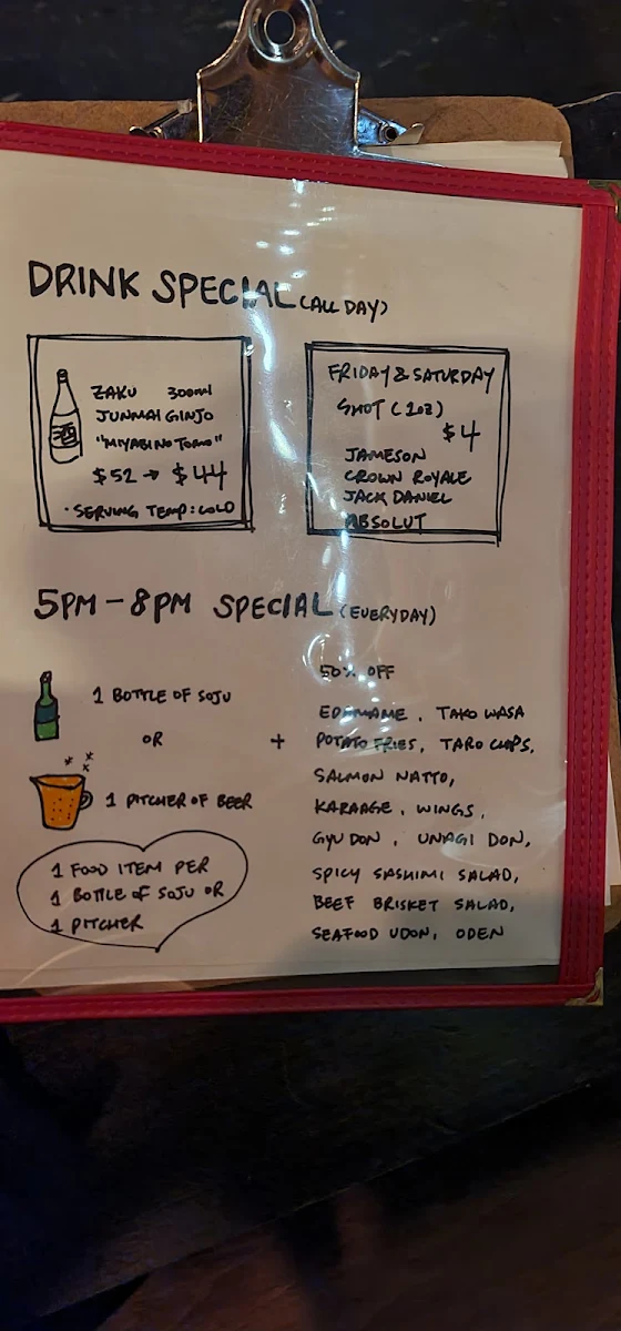Menu, Hashi Izakaya