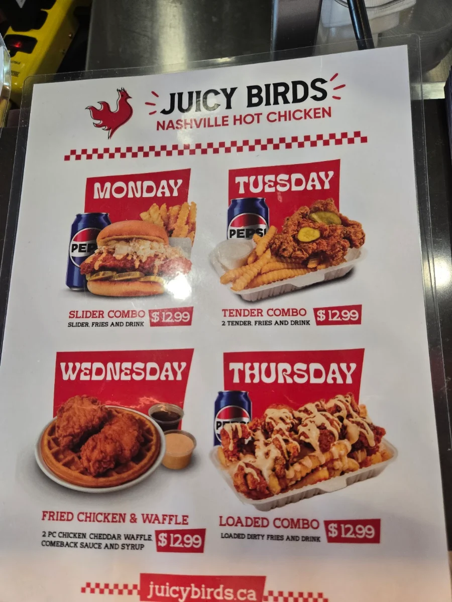 Menu, Juicy Birds Nashville Hot Chicken