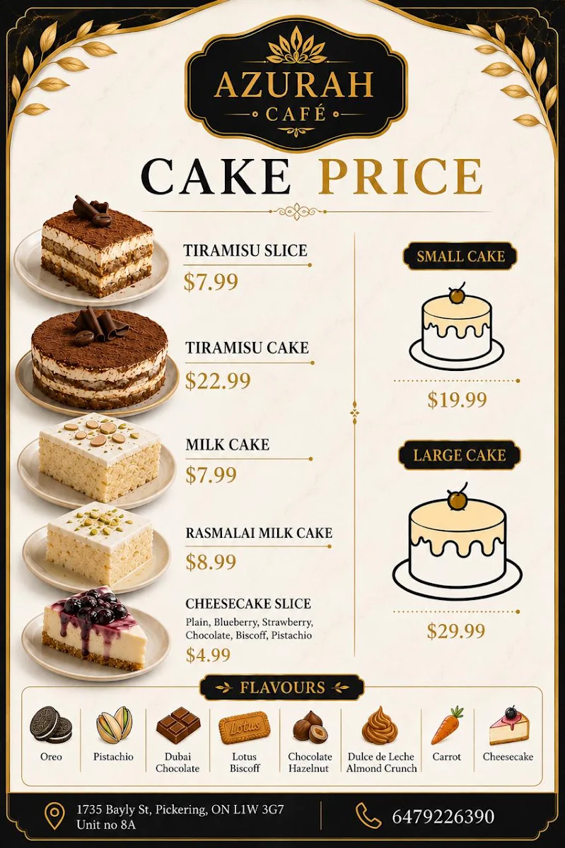 Menu, Azurah Cafe