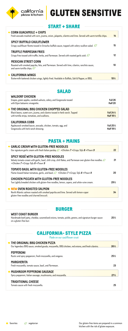 Menu, California Pizza Kitchen