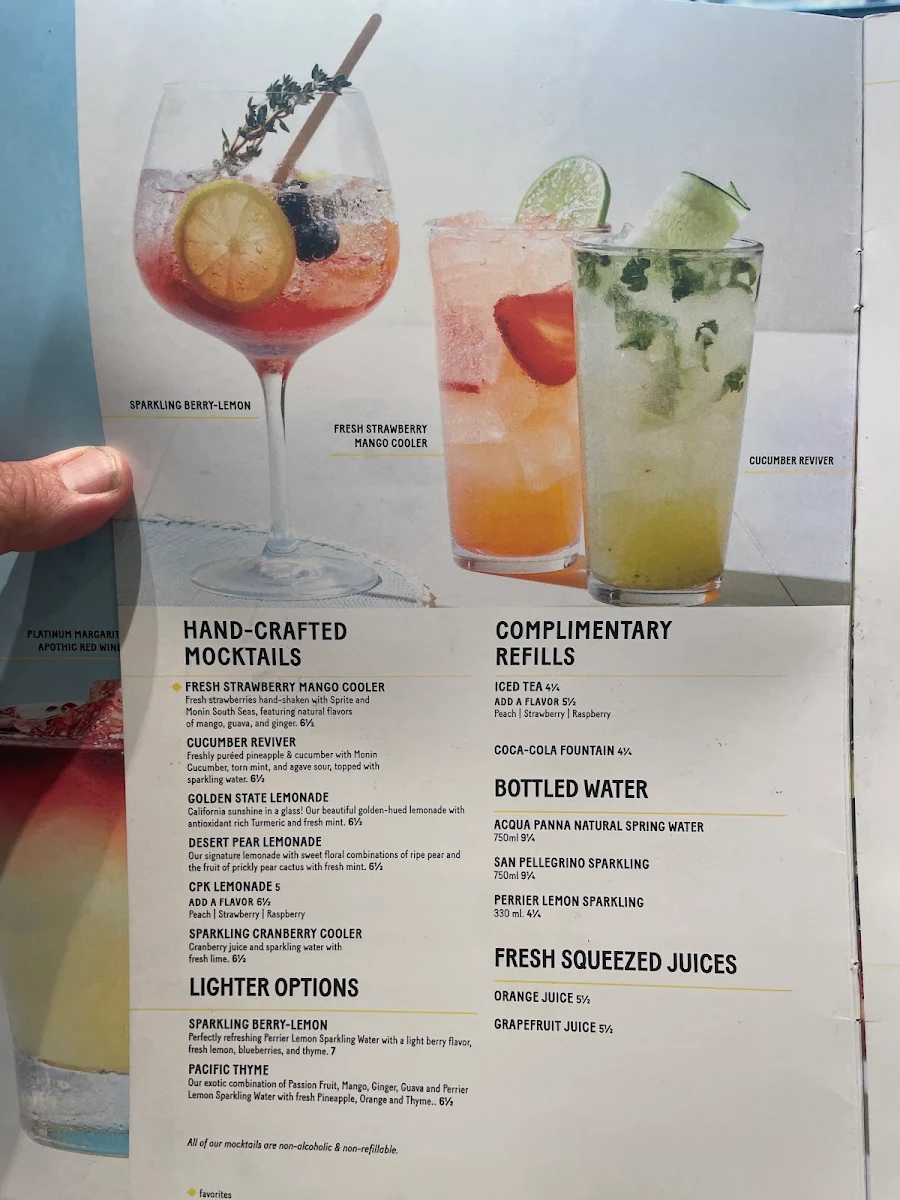 Menu, California Pizza Kitchen