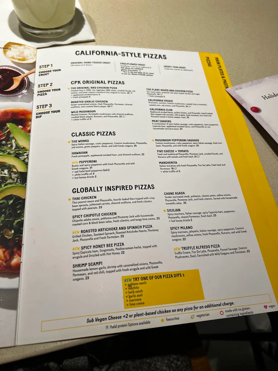 Menu, California Pizza Kitchen
