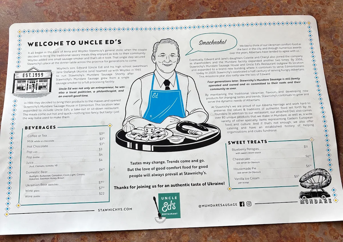 Menu, Uncle Ed's Restaurant