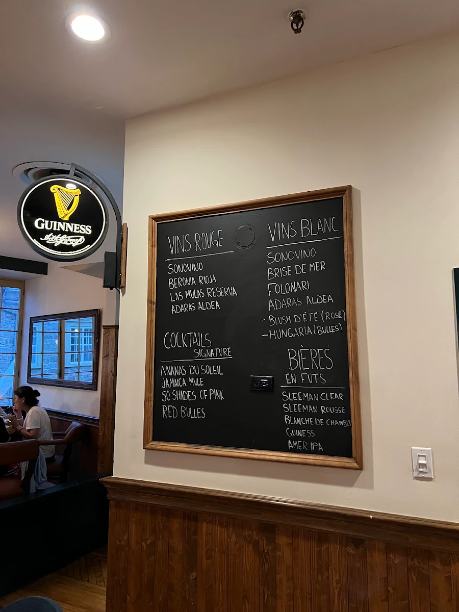 Menu, Pub St-Patrick