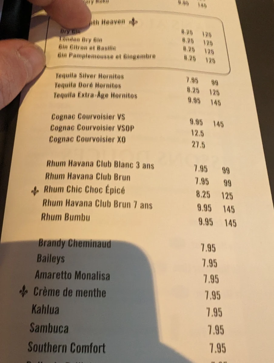 Menu, Pub St-Patrick