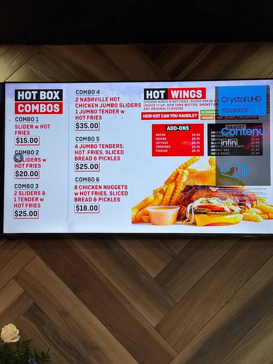 Menu, THG's Hot Chicken