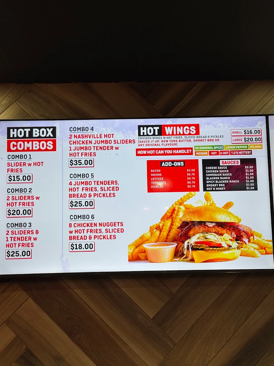Menu, THG's Hot Chicken