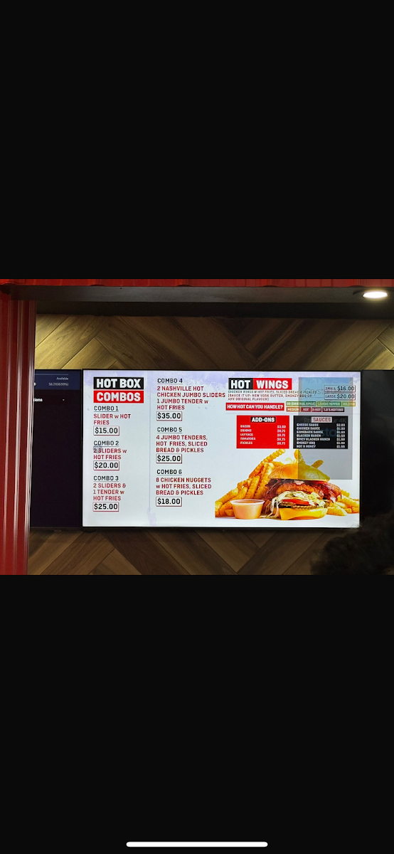 Menu, THG's Hot Chicken