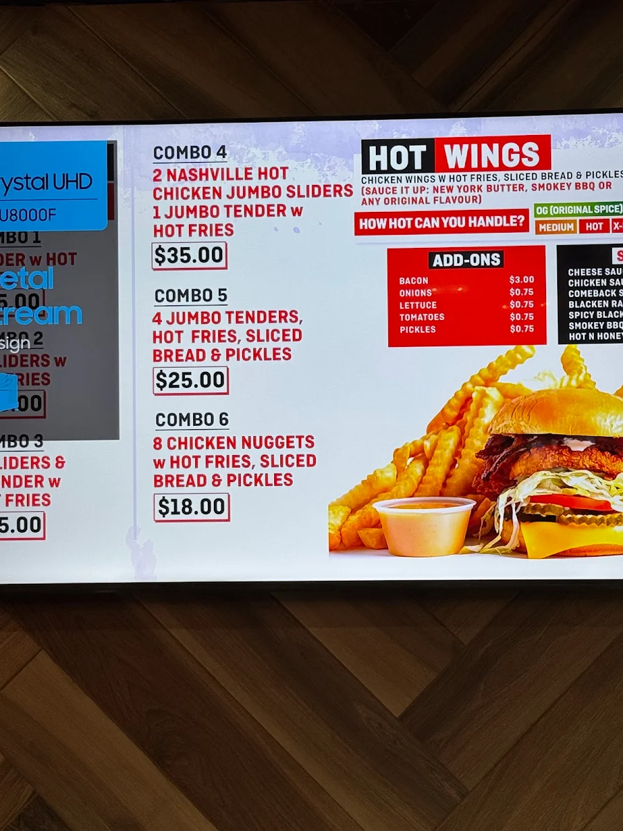 Menu, THG's Hot Chicken