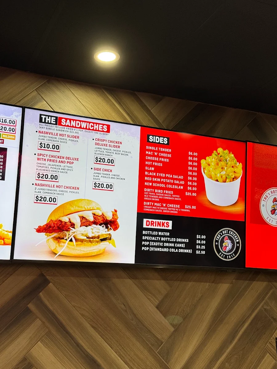 Menu, THG's Hot Chicken