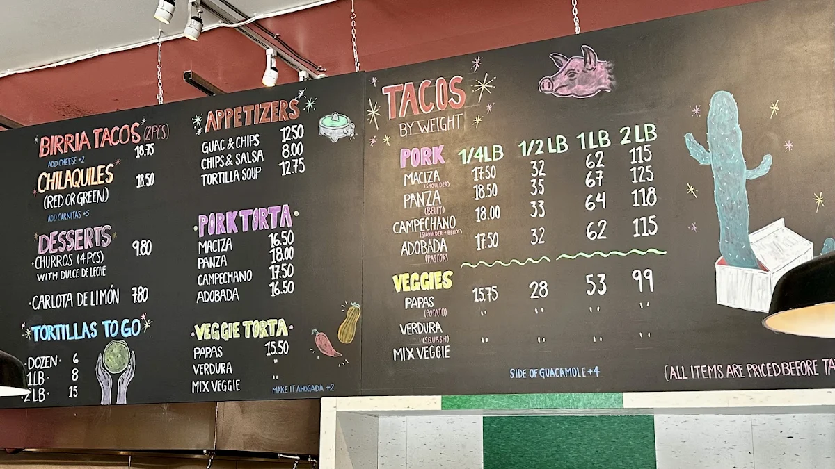 Menu, Chancho Tortilleria