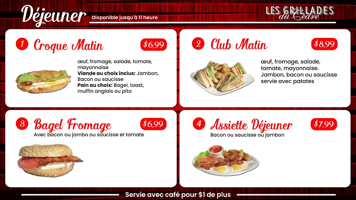 Menu, Les Grillades du Cèdre