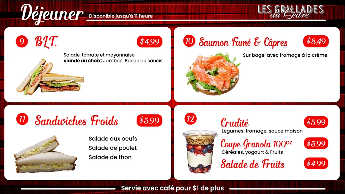 Menu, Les Grillades du Cèdre