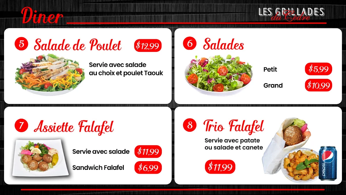 Menu, Les Grillades du Cèdre