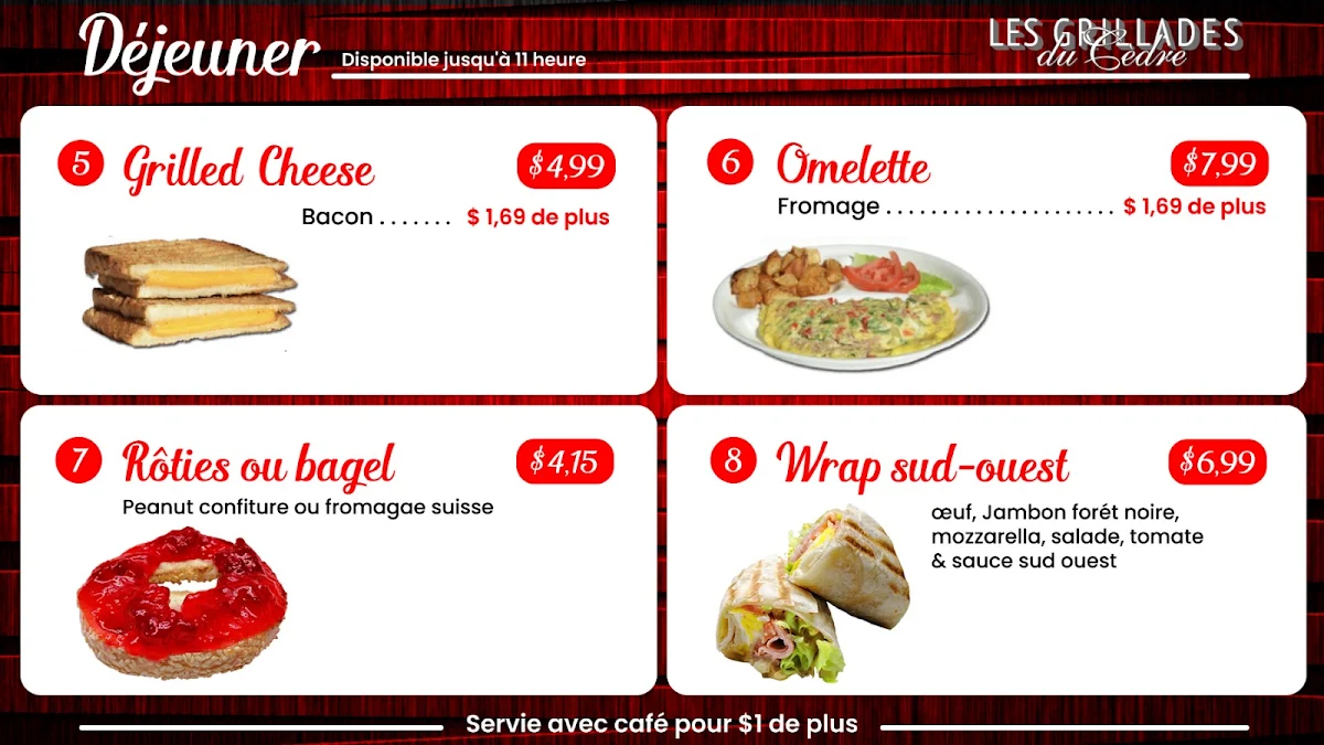 Menu, Les Grillades du Cèdre