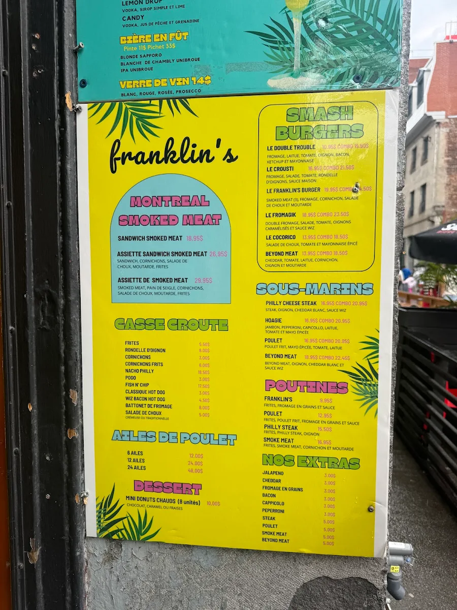 Menu, Franklin's subs and smoked meat