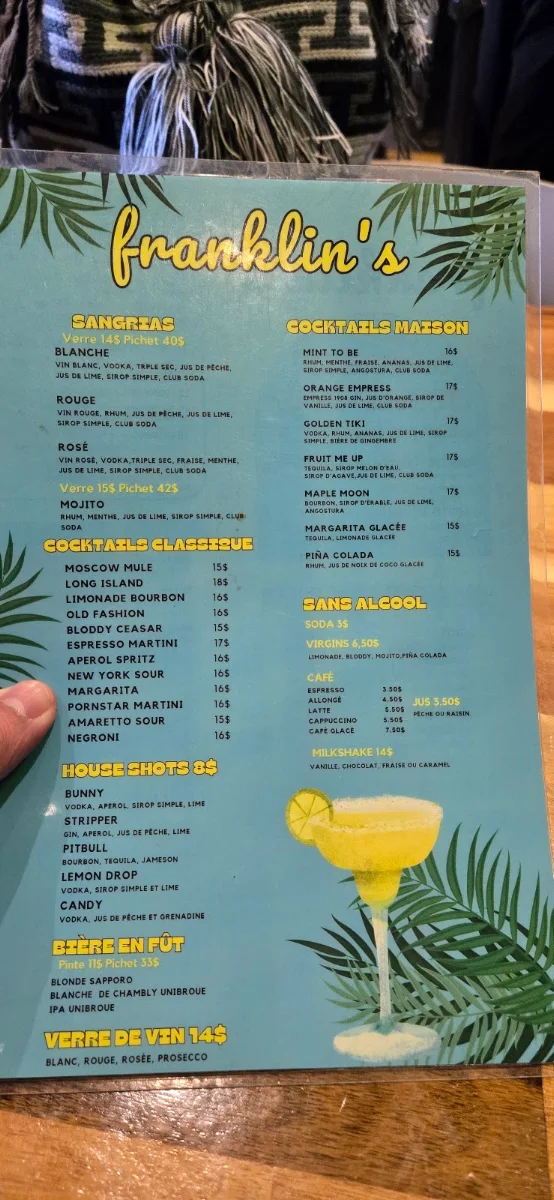 Menu, Franklin's subs and smoked meat