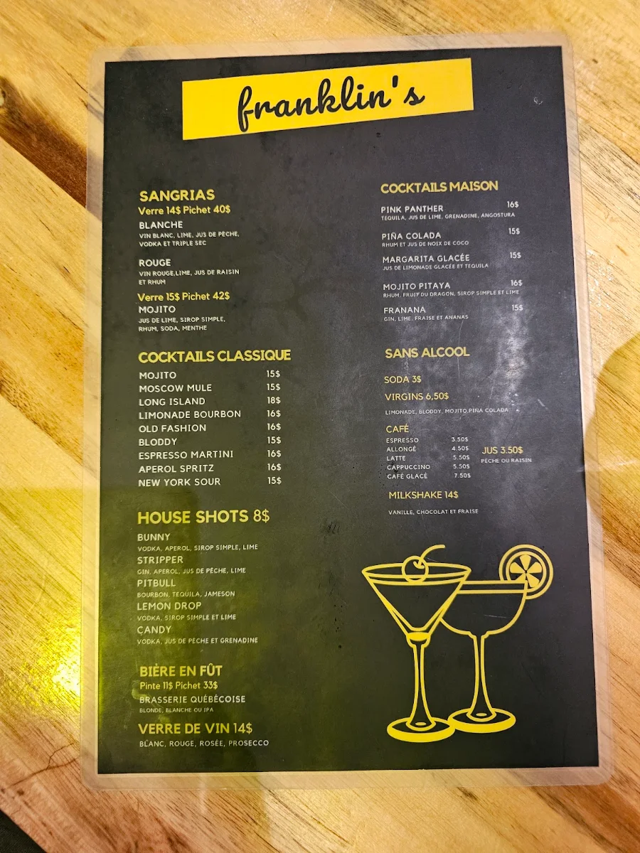Menu, Franklin's subs and smoked meat
