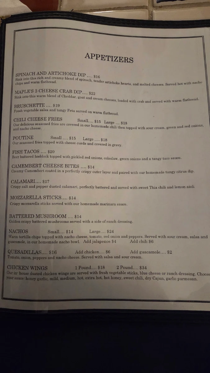Menu, Maple Avenue Tap & Grill