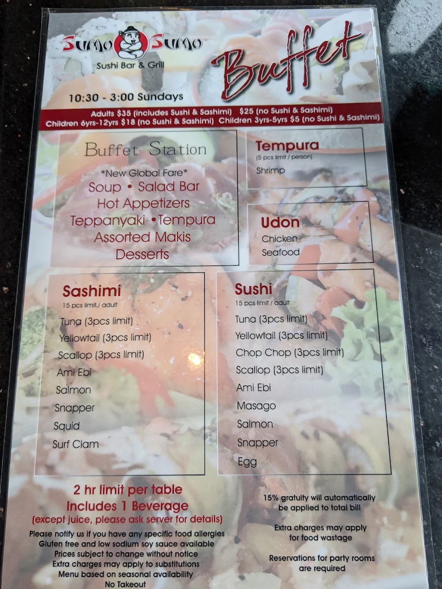 Menu, Sumo Sumo Sushi Bar & Grill