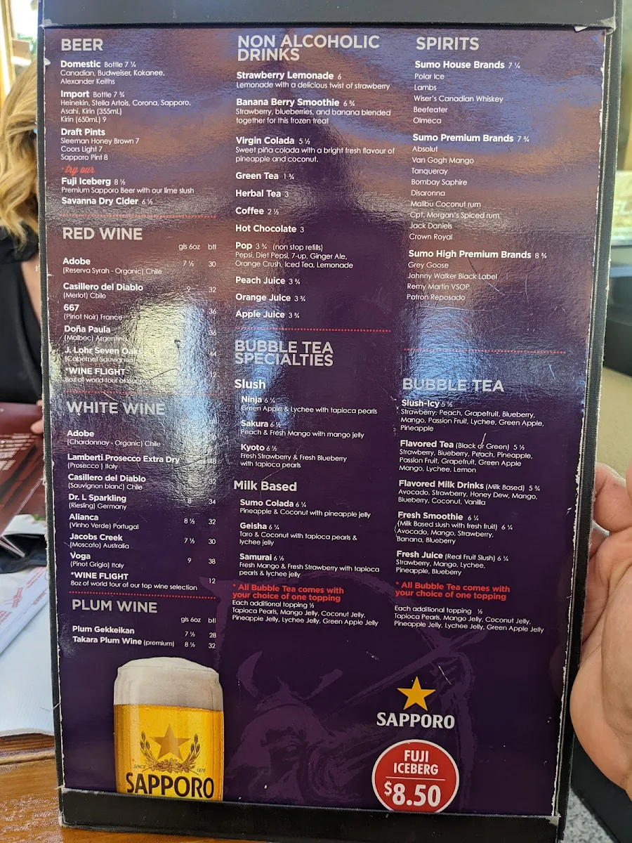 Menu, Sumo Sumo Sushi Bar & Grill