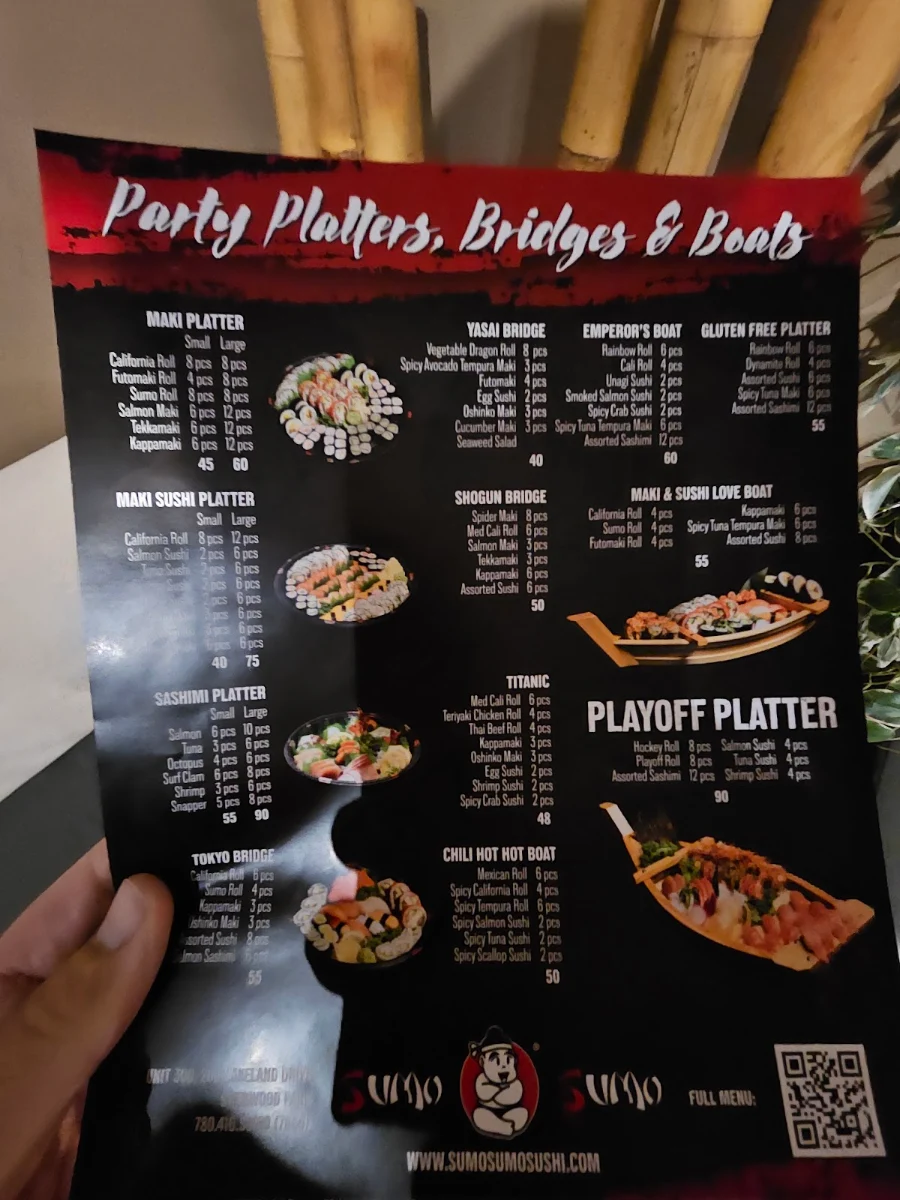Menu, Sumo Sumo Sushi Bar & Grill