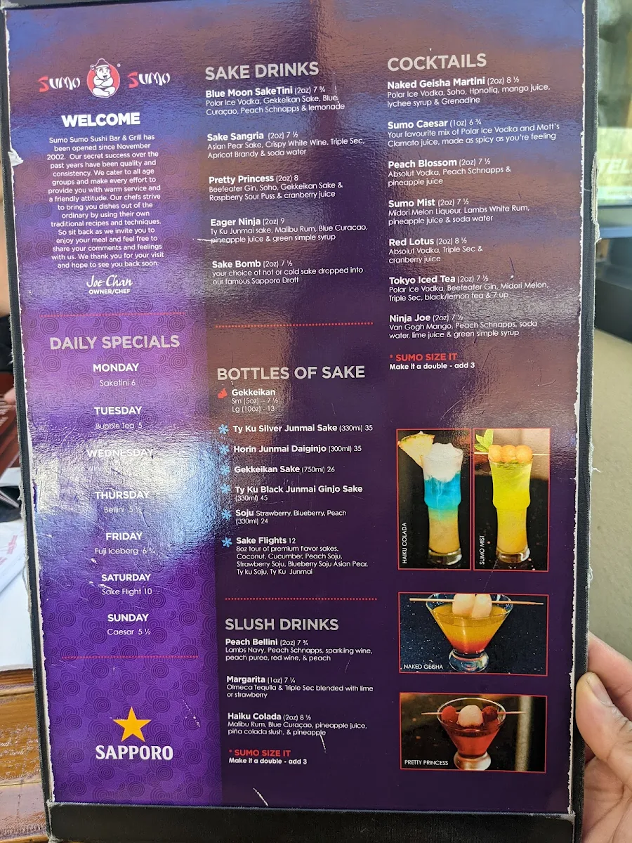 Menu, Sumo Sumo Sushi Bar & Grill