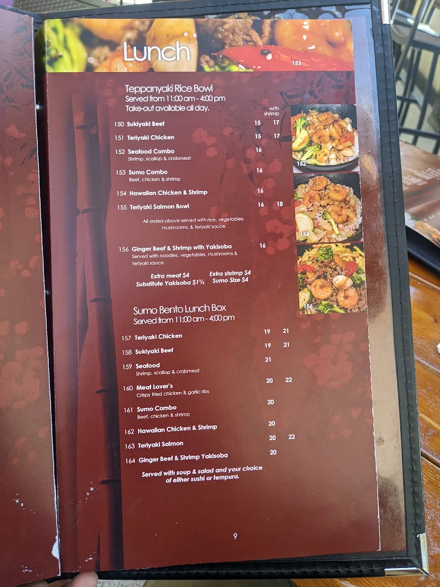 Menu, Sumo Sumo Sushi Bar & Grill